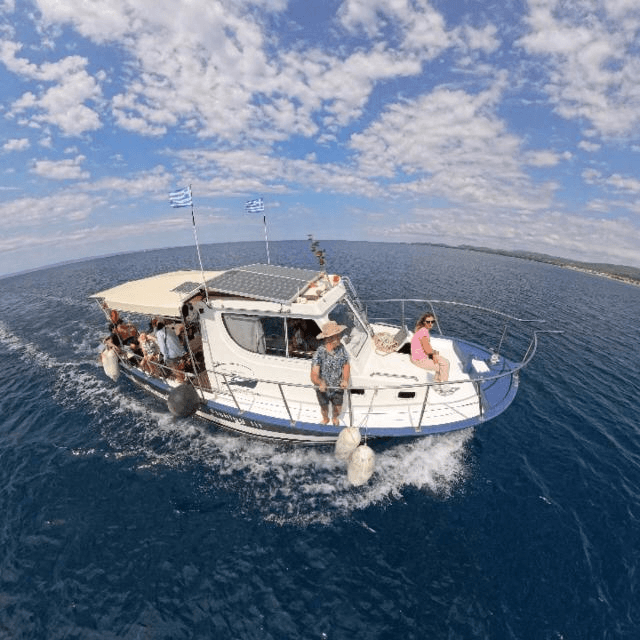 Fishing 4 You boat cruising on the Aegean Sea near Nikiti